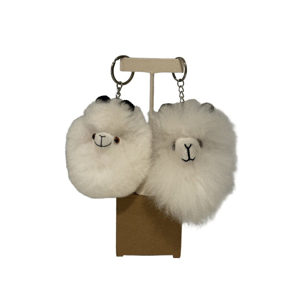 2 Flurry White Alpaca Keychains 4” & 5” Cute & Fluffy NWOT
